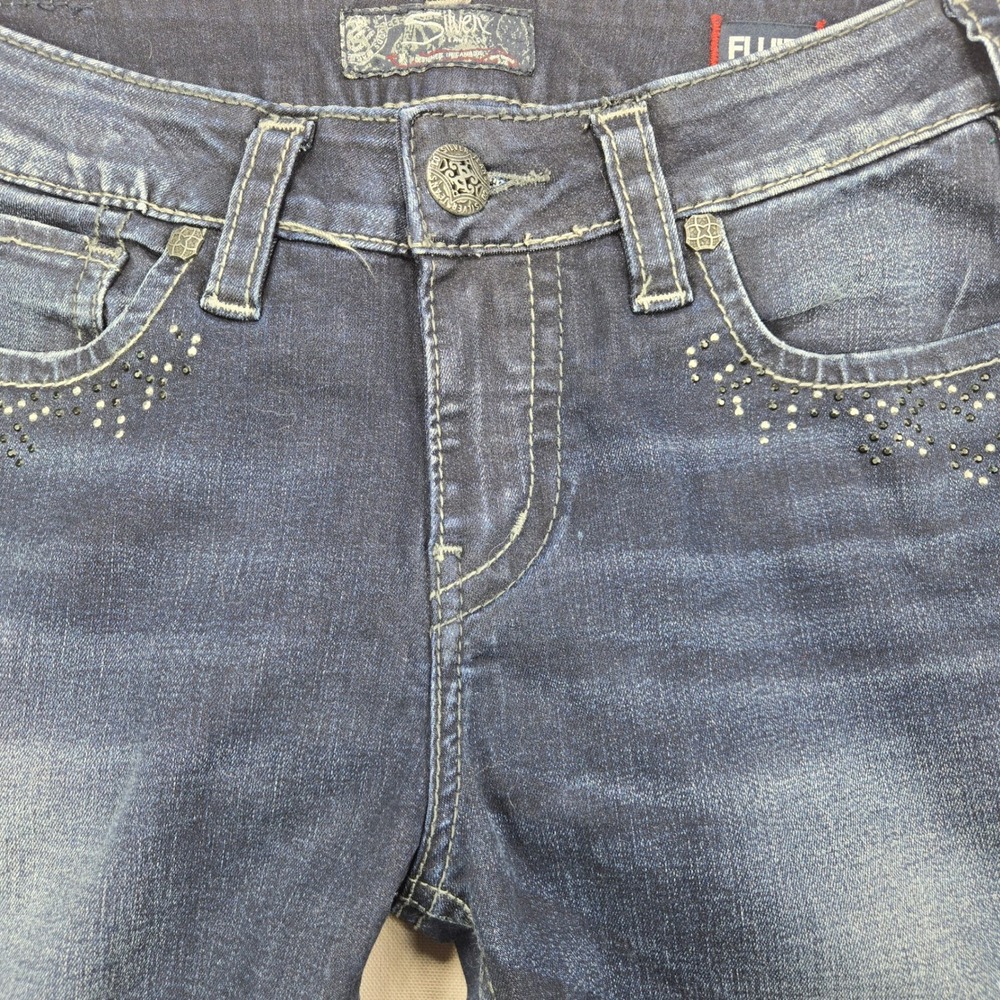 Silver Jeans Suki Super Skinny Rhinestone Mid Rise Dark Wash Womens 29x31 - Picture 7 of 14